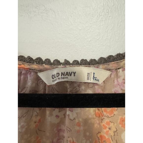 Old Navy Floral Boho Peasant Top Women’s L Tall Sheer Blouse Cap Sleeve - Picture 6 of 7